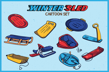 Winter Sled Cartoon Set