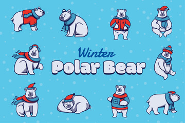 Winter Polar Bear Illustration Set