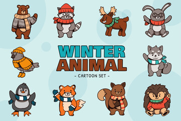 Winter Animal Cartoon Set