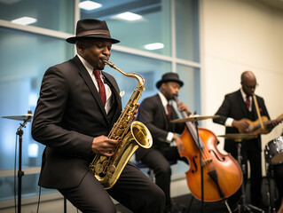 A Jazz Band Performing At A Black History Month Event Showcasing The Influence Of African-American Music On Culture