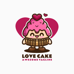 Vector Logo Illustration Love Cake Mascot Cartoon Style.