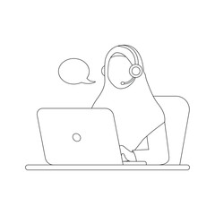 Customer service, IT support and online assistance with simple line illustration