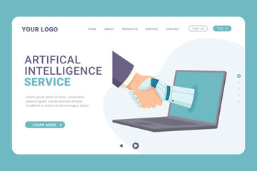 Artifical Intelligence service landing page template vector illustration