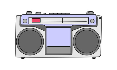 line art color of retro old analog radio tape