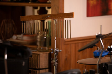 Fototapeta na wymiar Tubular bells on a stand in a music studio.