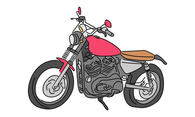 line art color of old classic vintage motorcycle