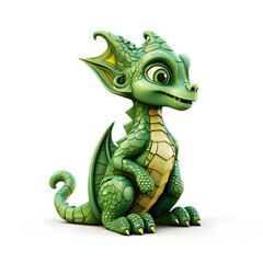 The cute green dragon is isolated on a white background. AI Generative