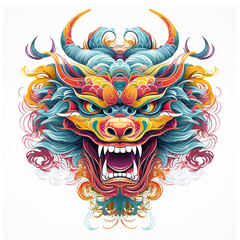 Colourful dragon head on a white background. illustration for your design. AI Generative