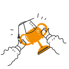 hand drawn trophy and graduation hat doodle