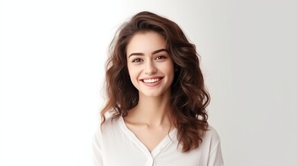 Fototapeta premium Attractive smiling woman with white background 