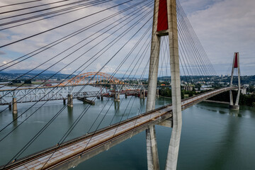 Vancouver, British Columbia, Canada. Aerial View of The SkyBridge is a Cable-Stayed Bridge for Sky...