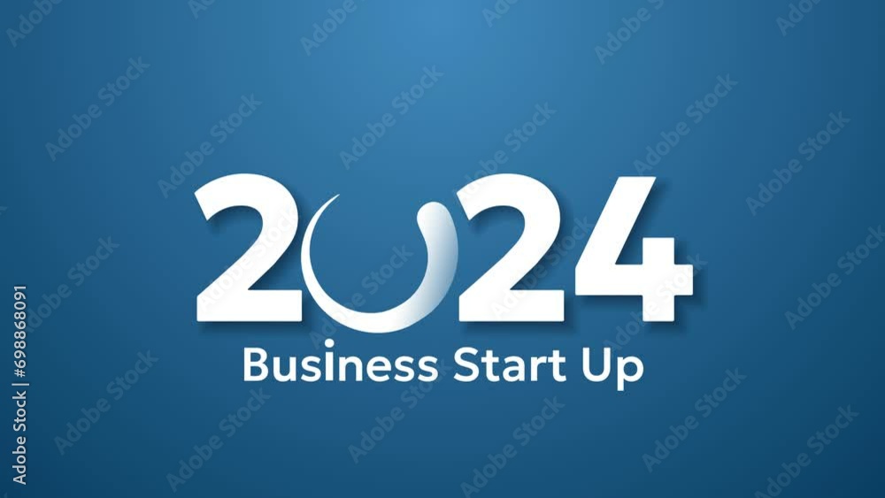 Poster startup business 2024 text animation with blue background for news media title video intro