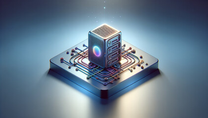 Sleek, minimalist image of edge computing server on clean background for tech enthusiasts.