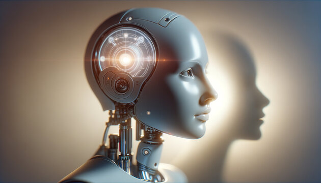 Empathetic AI: Serene Robot Head Symbolizing Mental Health Care