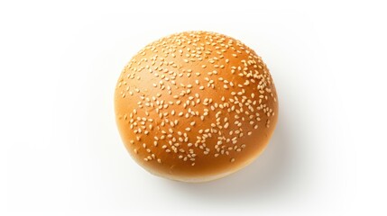  Sesame seed hamburger bun isolated on white. 