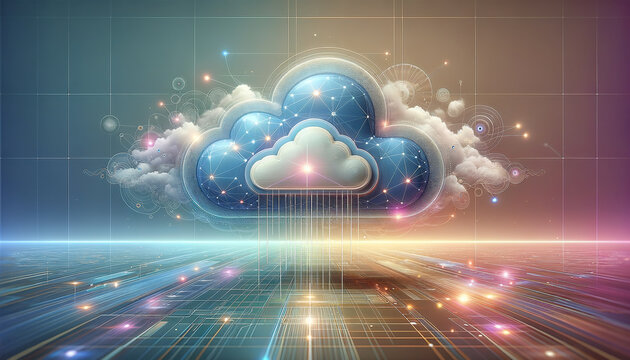 Cutting-edge cloud computing design with sleek gradients and AI integration.