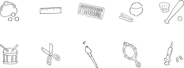 手描き線画の選び取り用イラストセット