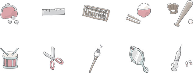 選び取り用イラストセット-手描き水彩風