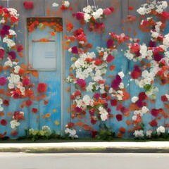 blue wall with flower ornament