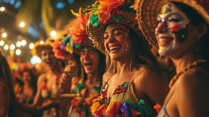 Obraz na płótnie Canvas Brazilian Carnival. Group of friends celebrating carnival party 