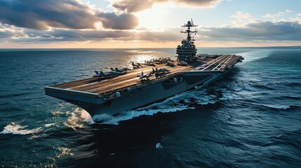 The Royal Navy aircraft carrier, Aerial high view. Generative AI. - obrazy, fototapety, plakaty