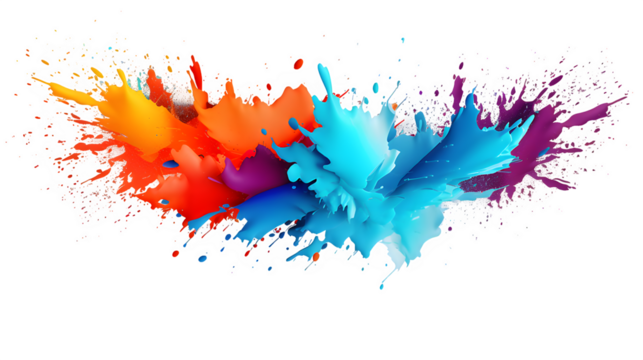 Colorful paint splashes isolated on transparent or white background	