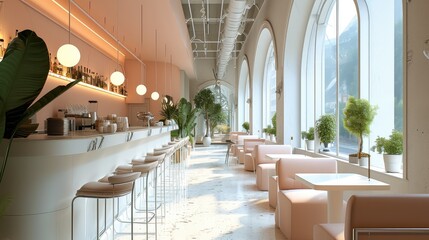 Modern minimalist cafe. Generative AI.