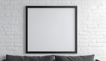 Vertical-black-frame-mockup-close-up-on-wall,-3d-render