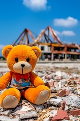poor teddy bear in a war zone
