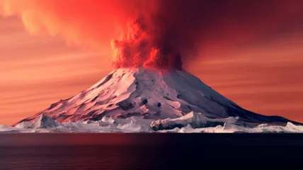 Fotobehang A volcano at the South Pole,generative ai © JKLoma