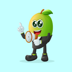Cute manggo character holding a megaphone