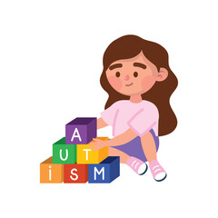 autism girl with blocks toy