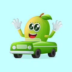 Cute manggo character playing with car toy