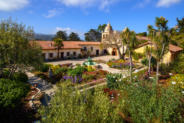 Garden view Of Carmel Mission Basilica, California