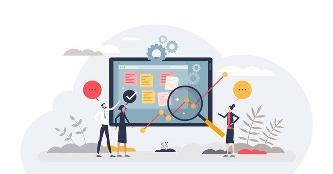 Tools and techniques for effective change management tiny person concept, transparent background. Business transformation and optimization for company growth and development illustration.