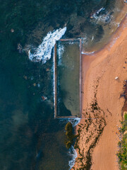 Top down aerial view of Newport rock pool, Sydney, Australia.