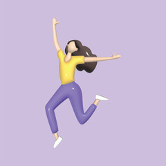 Happy jumping concept. Emoji character. Realistic 3d object cartoon style. Vector colorful illustration.