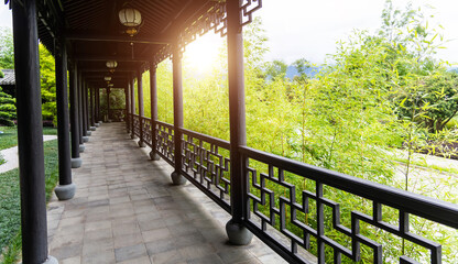 Chinese style classical architecture corridor