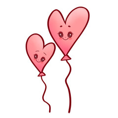 heart shaped balloons, Cute cartoon character , valentine day clipart