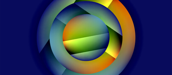 Obraz premium Glossy metal glowing circles geometric background. Minimal abstract composition. Vector illustration For Wallpaper, Banner, Background, Card, Book Illustration, landing page