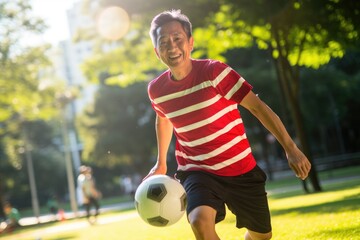Obraz premium Portrait of mature man playing soccer