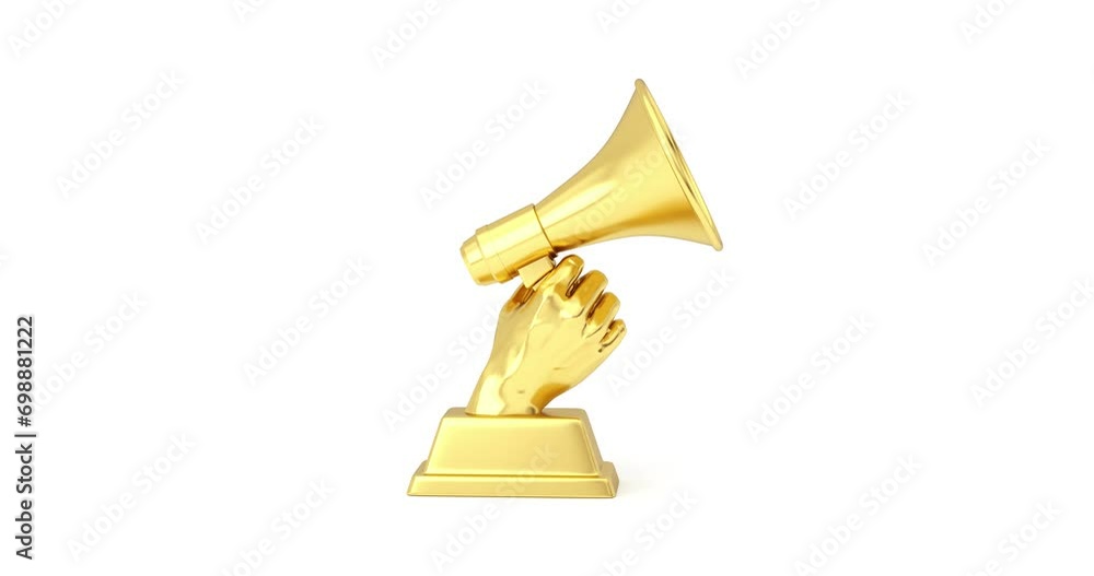 Aufkleber 4k resolution video: golden business award trophy in shape of hand with megaphone seamless looped ro