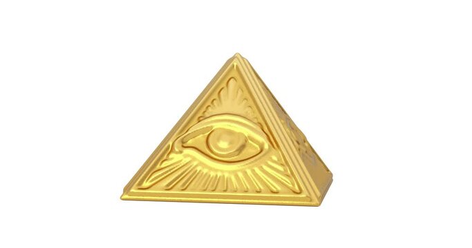4k Resolution Video: Golden Masonic Symbol All Seeing Eye Pyramid Triangle Seamless Looped Rotating on a white background with Alpha Matte

