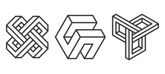 Impossible shapes line art design. Abstract fascinating shapes isolated on white background. Vector illustration.