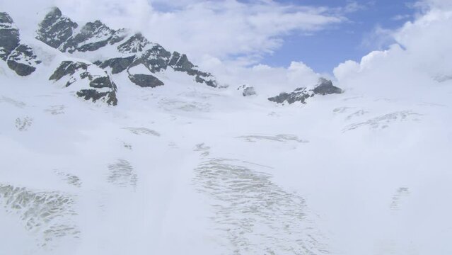 Snowy Mountain Landscape of the Aletsch Glacier in Switzerland's Bernese Alps, Aerial