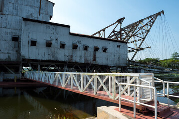 The last abandoned tin mining dredger during British colonial now display in Tanjung Tualang, Batu Gajah, Perak, Malaysia