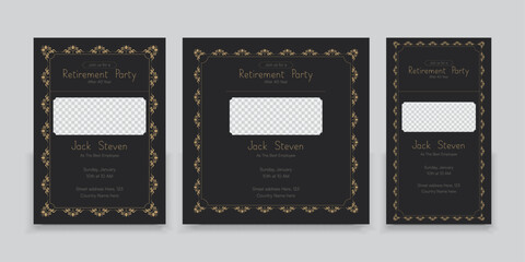 A set of Retirement party invitations, Vector illustration.  - obrazy, fototapety, plakaty