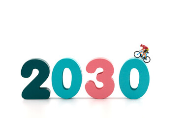 Miniature photography cycling across the year 2030 New Year's Day