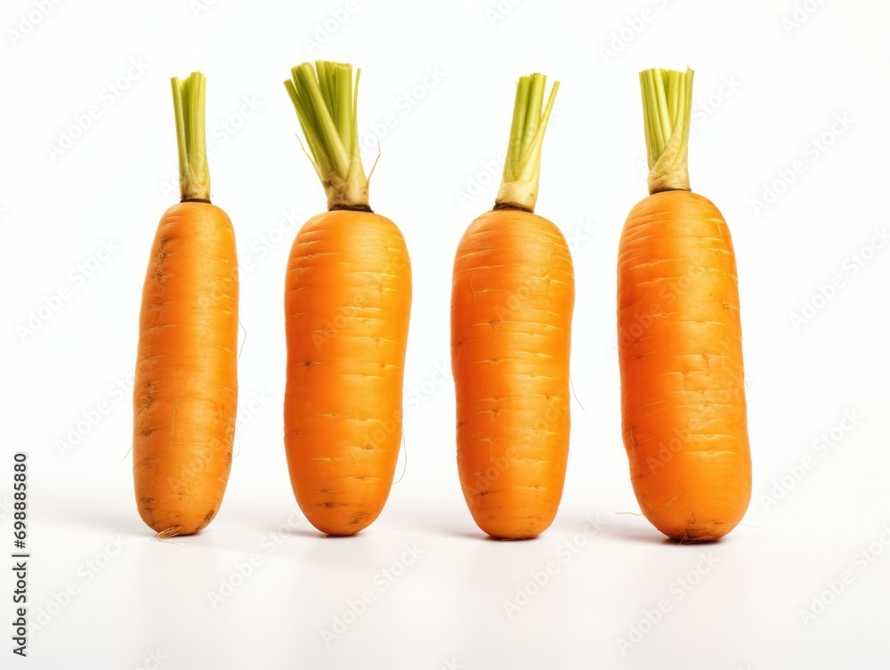 Canvas Prints A group of fresh, organic carrots on a white background. Generative AI.