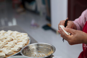Traditional Chinese food wonton making
